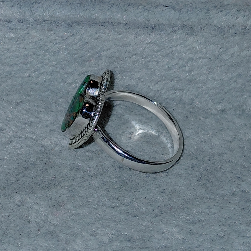 Heart-Shaped Green Dahlia Turquoise Silver Ring - Picture 9 of 13